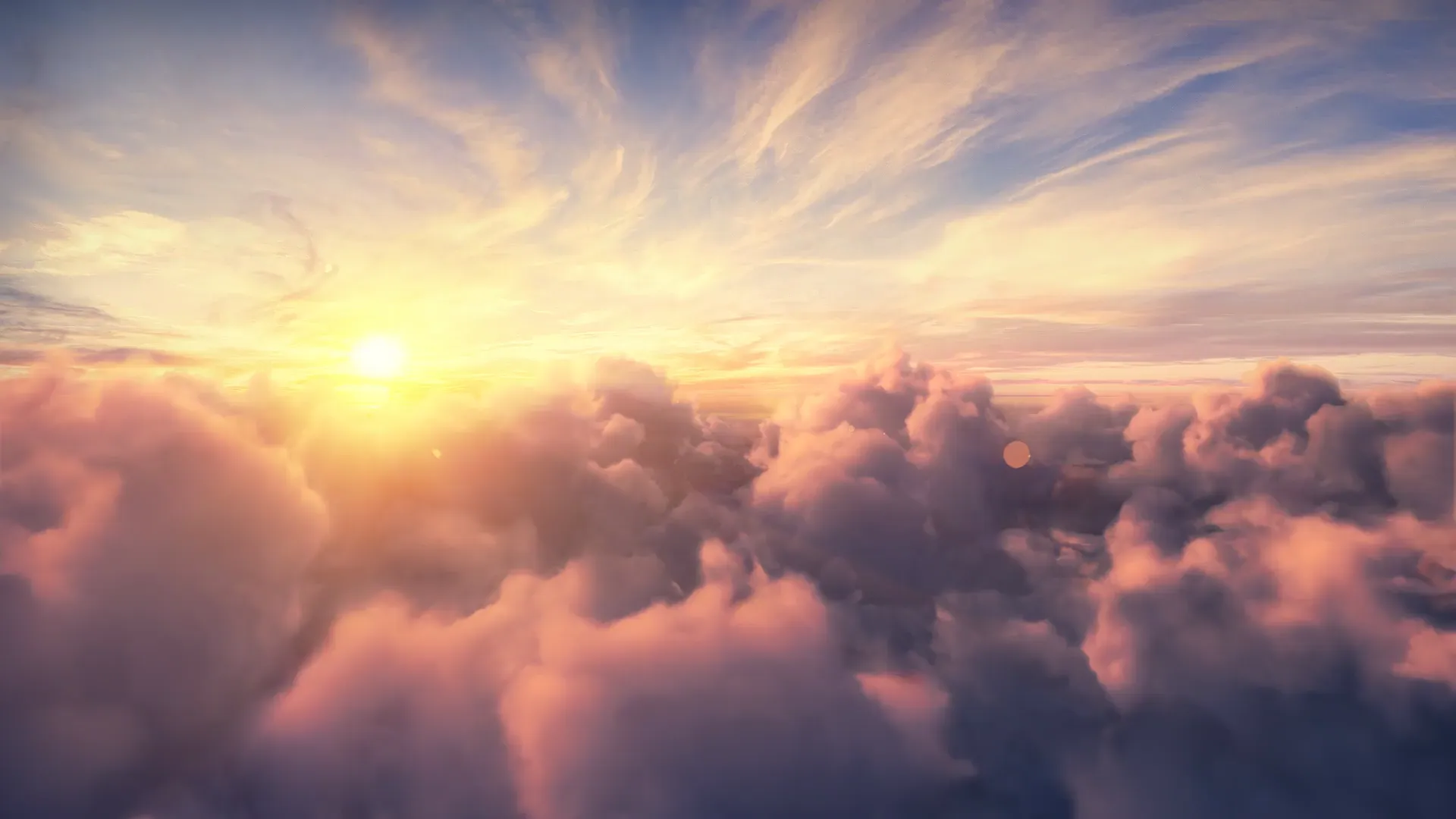 Vol au-dessus des nuages au coucher du soleil
